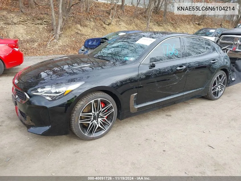 2022 Kia Stinger Gt2 VIN: KNAE55LC6N6104214 Lot: 40891726