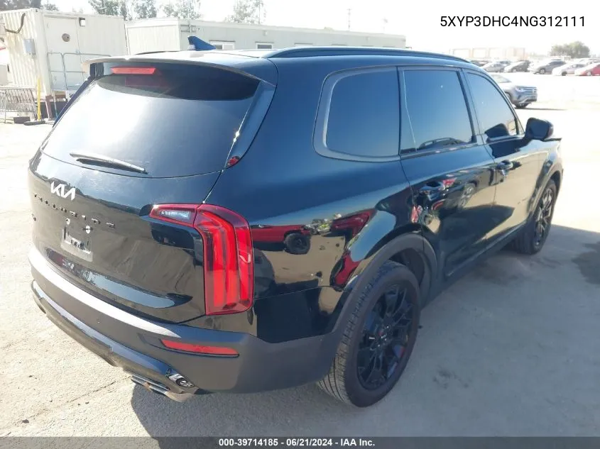 2022 Kia Telluride Ex VIN: 5XYP3DHC4NG312111 Lot: 39714185