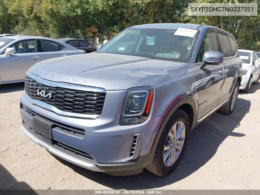 2022 Kia Telluride Lx VIN: 5XYP2DHC7NG227251 Lot: 40356757