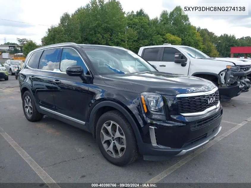 2022 Kia Telluride Ex VIN: 5XYP3DHC8NG274138 Lot: 40398766