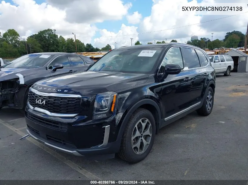 2022 Kia Telluride Ex VIN: 5XYP3DHC8NG274138 Lot: 40398766