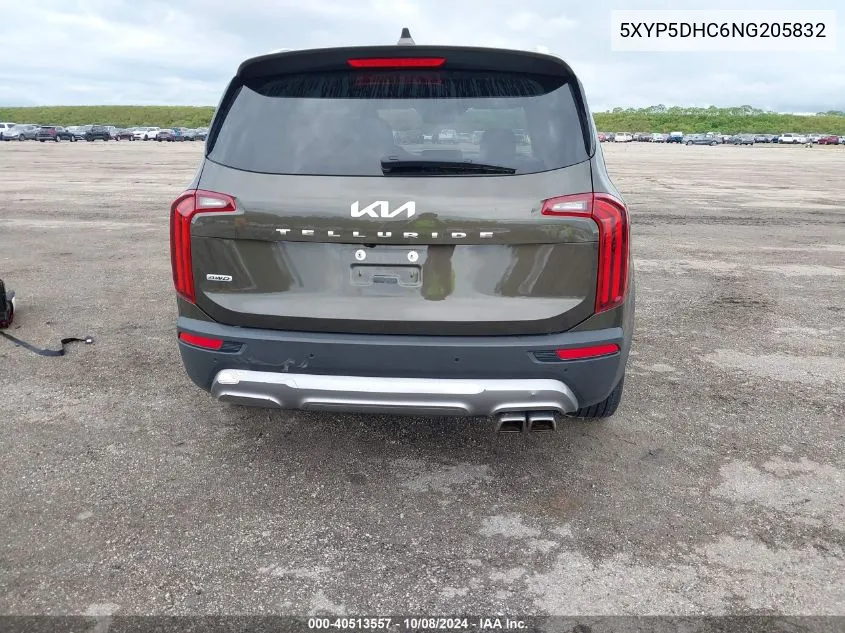 2022 Kia Telluride Sx VIN: 5XYP5DHC6NG205832 Lot: 40513557