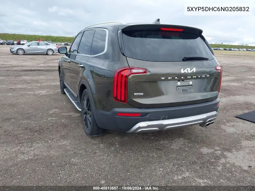 2022 Kia Telluride Sx VIN: 5XYP5DHC6NG205832 Lot: 40513557