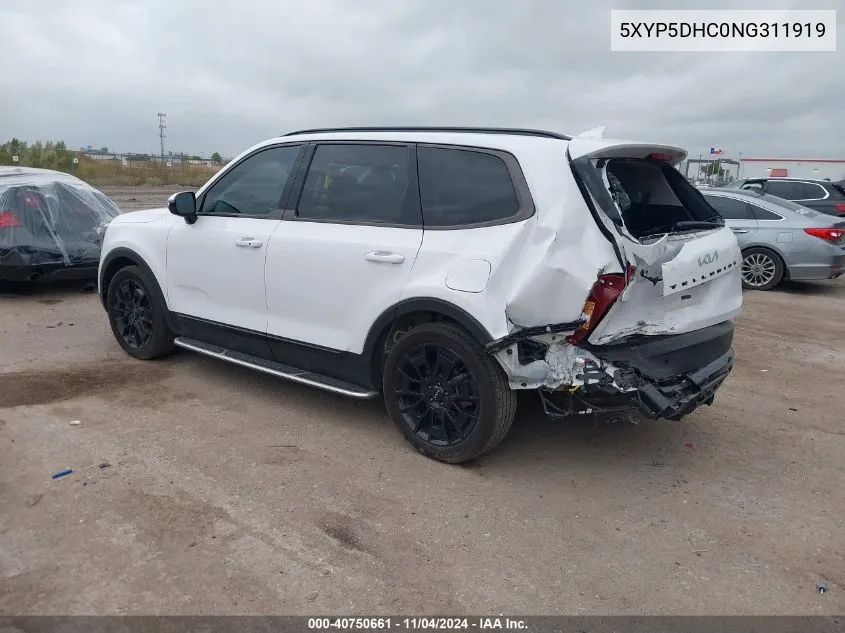 2022 Kia Telluride Sx VIN: 5XYP5DHC0NG311919 Lot: 40750661