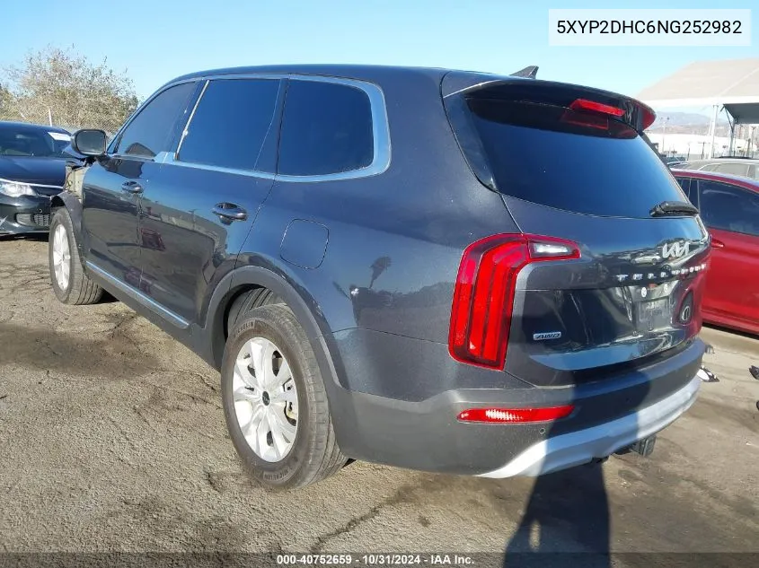 2022 Kia Telluride Lx VIN: 5XYP2DHC6NG252982 Lot: 40752659