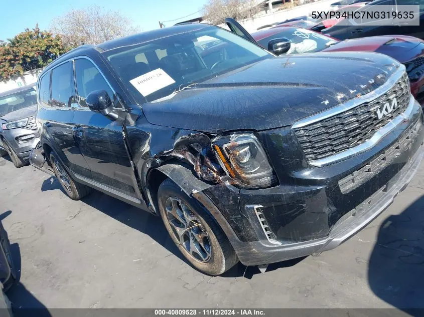 2022 Kia Telluride Ex VIN: 5XYP34HC7NG319635 Lot: 40809528