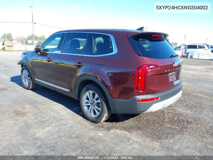 2022 Kia Telluride Lx VIN: 5XYP24HCXNG304002 Lot: 40845230