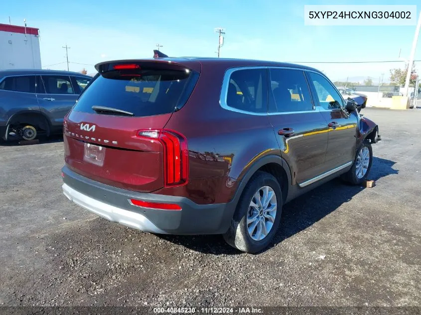 2022 Kia Telluride Lx VIN: 5XYP24HCXNG304002 Lot: 40845230