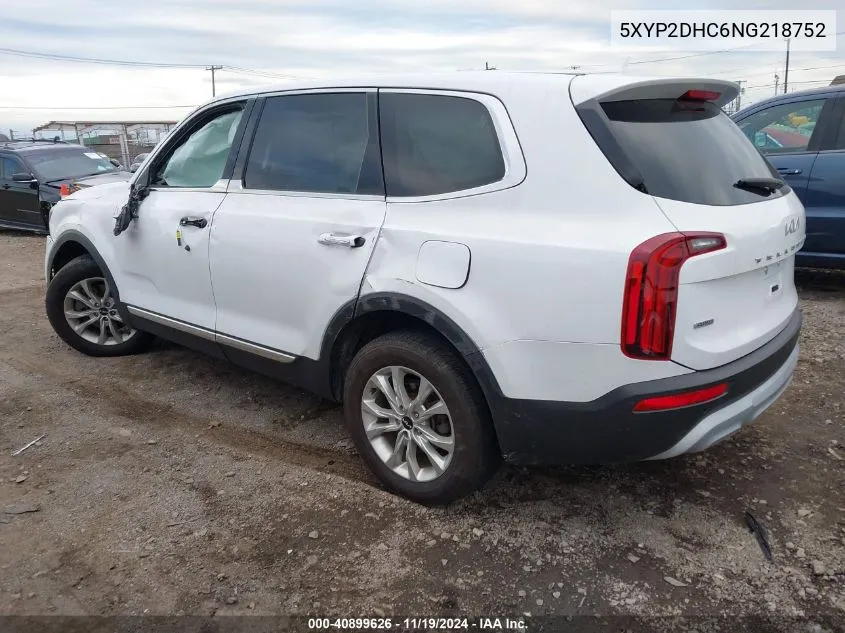 2022 Kia Telluride Lx VIN: 5XYP2DHC6NG218752 Lot: 40899626