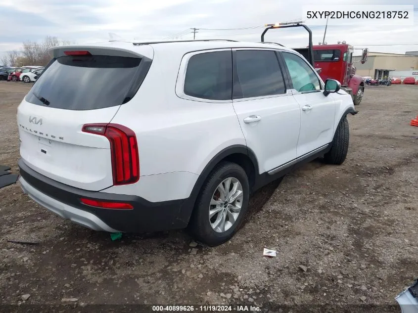 2022 Kia Telluride Lx VIN: 5XYP2DHC6NG218752 Lot: 40899626