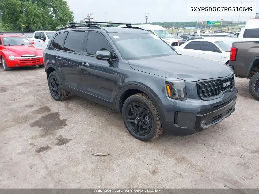 2024 Kia Telluride Sx Prestige X-Line VIN: 5XYP5DGC7RG510649 Lot: 39515664