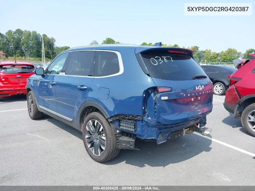 2024 Kia Telluride Sx Prestige VIN: 5XYP5DGC2RG420387 Lot: 40300425