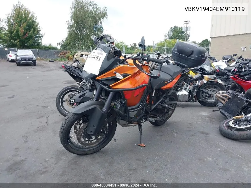 2014 Ktm 1190 Adventure VIN: VBKV19404EM910119 Lot: 40384451