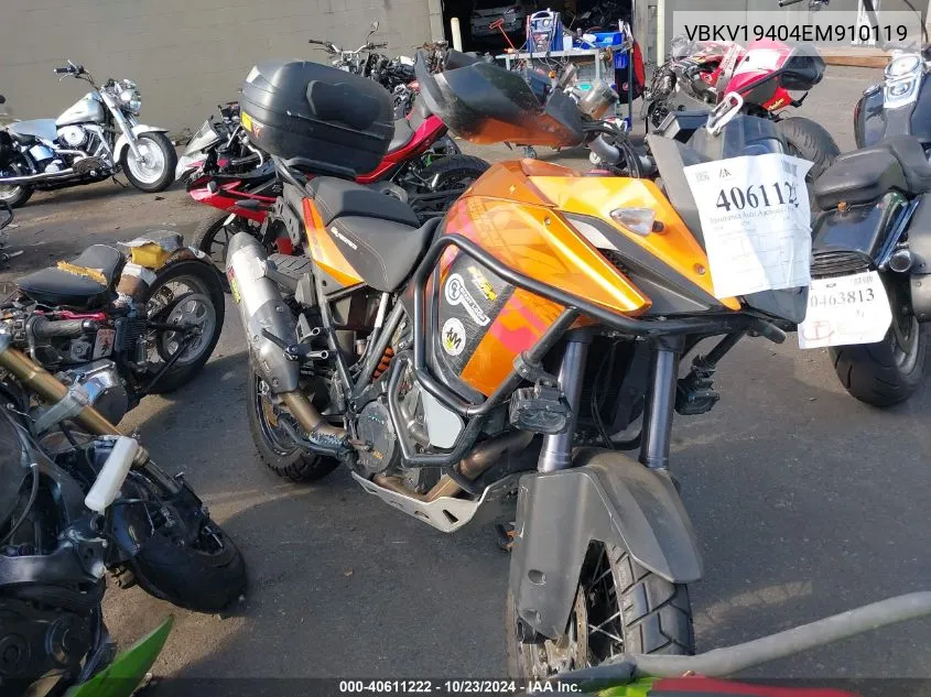 2014 Ktm 1190 Adventure VIN: VBKV19404EM910119 Lot: 40611222