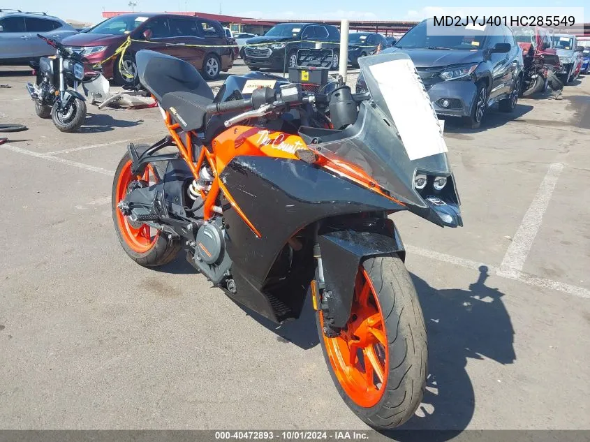 2017 Ktm 390 Duke VIN: MD2JYJ401HC285549 Lot: 40472893