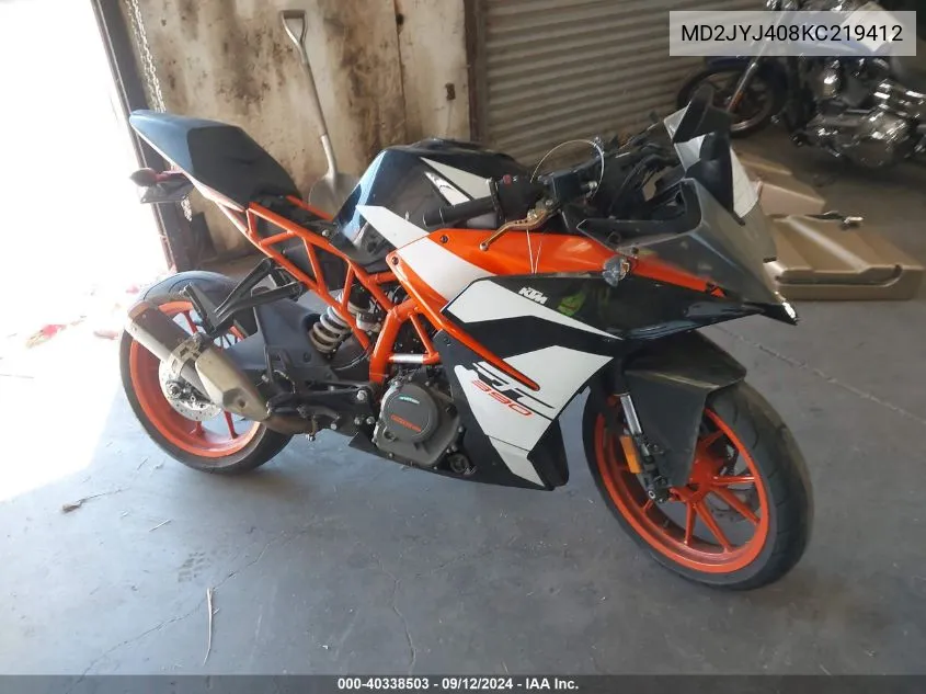 2019 Ktm 390 Rc VIN: MD2JYJ408KC219412 Lot: 40338503