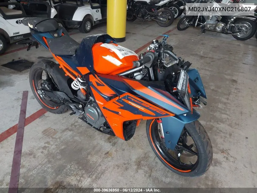 2022 Ktm 390 Rc VIN: MD2JYJ40XNC216807 Lot: 39636950