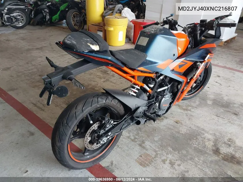 2022 Ktm 390 Rc VIN: MD2JYJ40XNC216807 Lot: 39636950