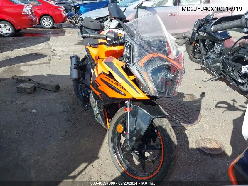 2022 Ktm 390 Rc VIN: MD2JYJ40XNC216919 Lot: 40397000