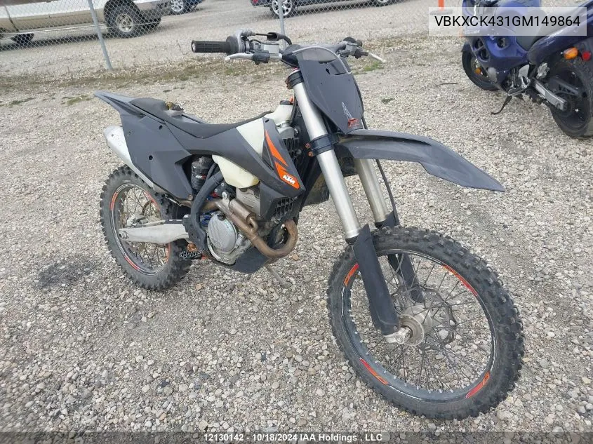 2016 Ktm 250 Xc-F VIN: VBKXCK431GM149864 Lot: 12130142