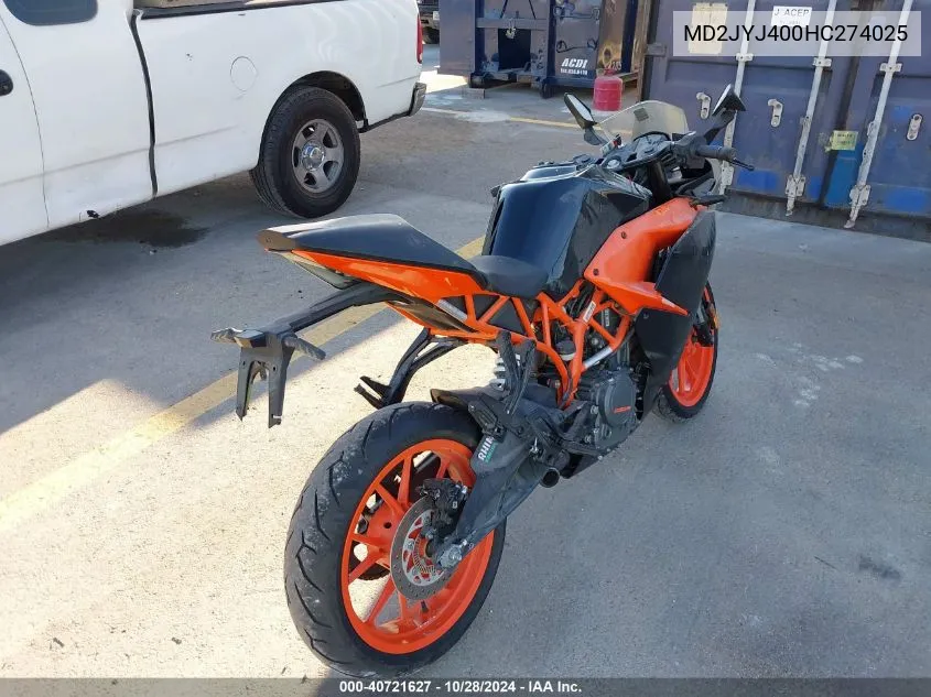 2017 Ktm 390 Duke VIN: MD2JYJ400HC274025 Lot: 40721627