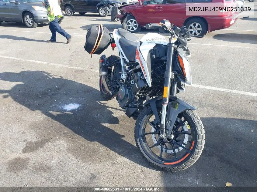 2022 Ktm 390 Duke VIN: MD2JPJ409NC251339 Lot: 40602531