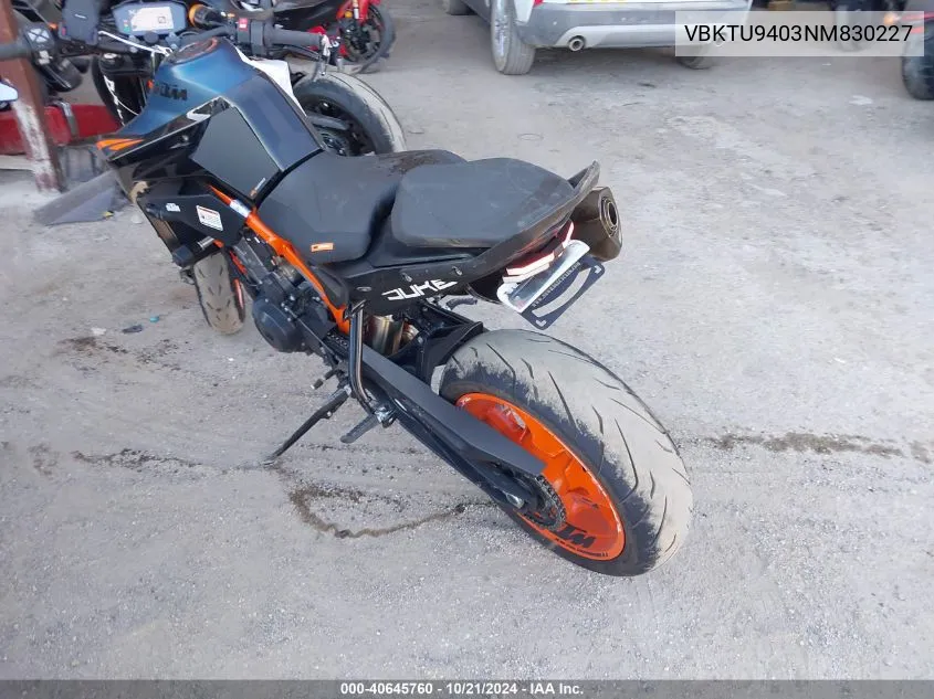 2022 Ktm 890 Duke R VIN: VBKTU9403NM830227 Lot: 40645760