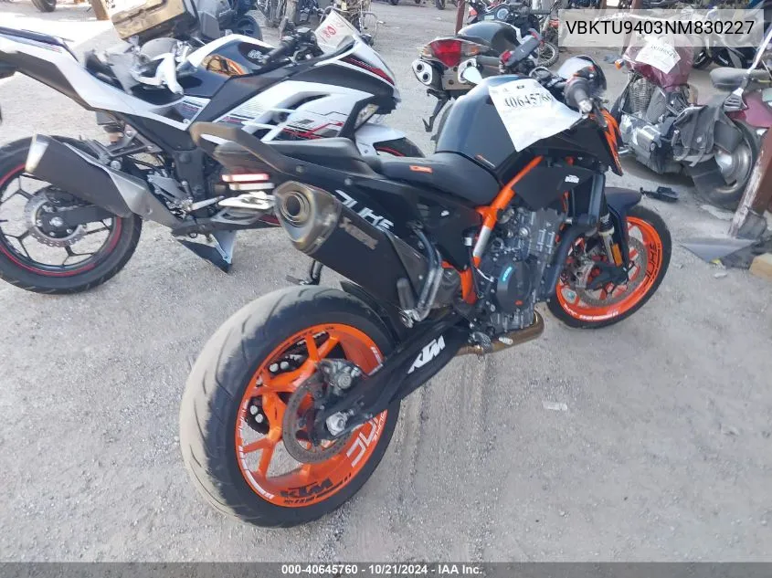 2022 Ktm 890 Duke R VIN: VBKTU9403NM830227 Lot: 40645760