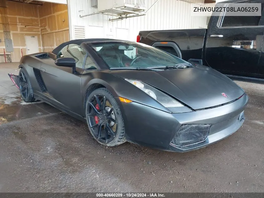 2008 Lamborghini Gallardo VIN: ZHWGU22T08LA06259 Lot: 40660209