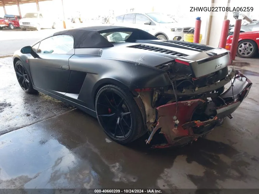 2008 Lamborghini Gallardo VIN: ZHWGU22T08LA06259 Lot: 40660209