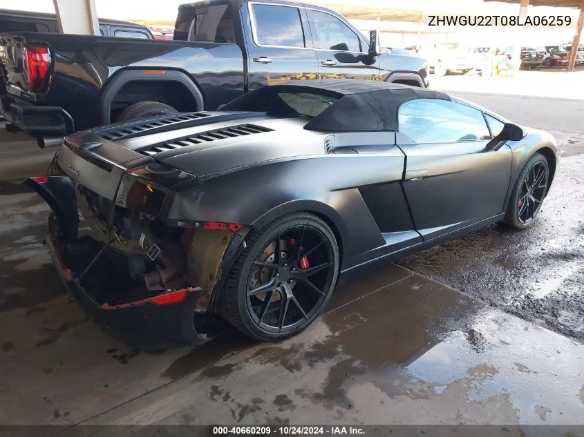 2008 Lamborghini Gallardo VIN: ZHWGU22T08LA06259 Lot: 40660209