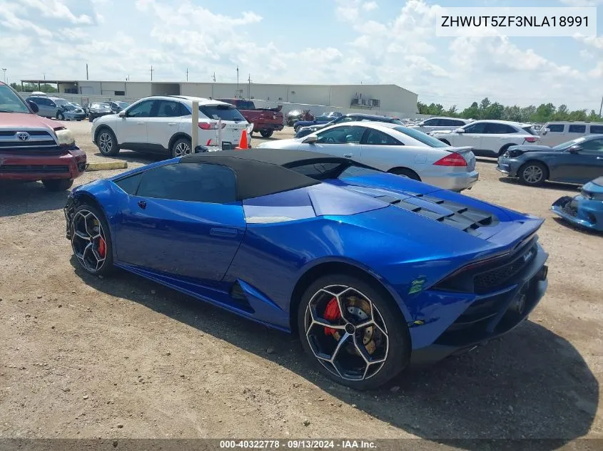 2022 Lamborghini Huracan Evo Spyder Rwd VIN: ZHWUT5ZF3NLA18991 Lot: 40322778