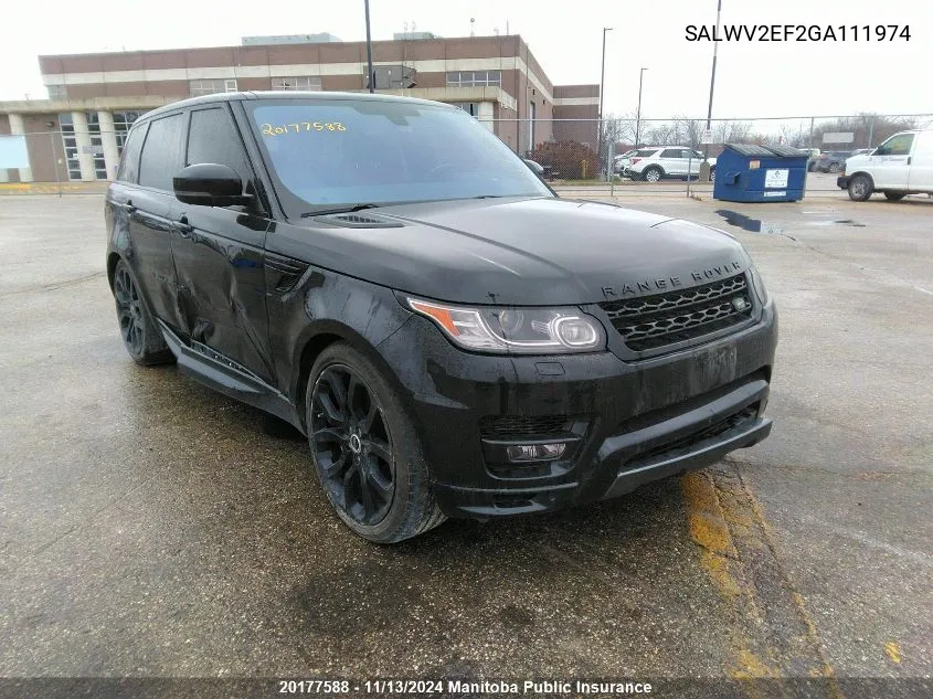 2016 Land Rover Range Rover Sport Autobiograph VIN: SALWV2EF2GA111974 Lot: 20177588