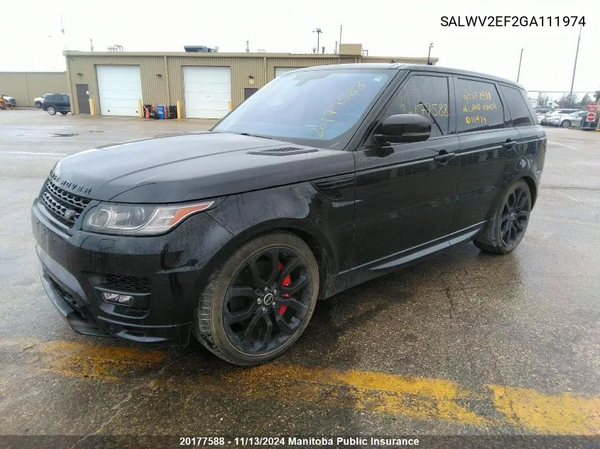 2016 Land Rover Range Rover Sport Autobiograph VIN: SALWV2EF2GA111974 Lot: 20177588