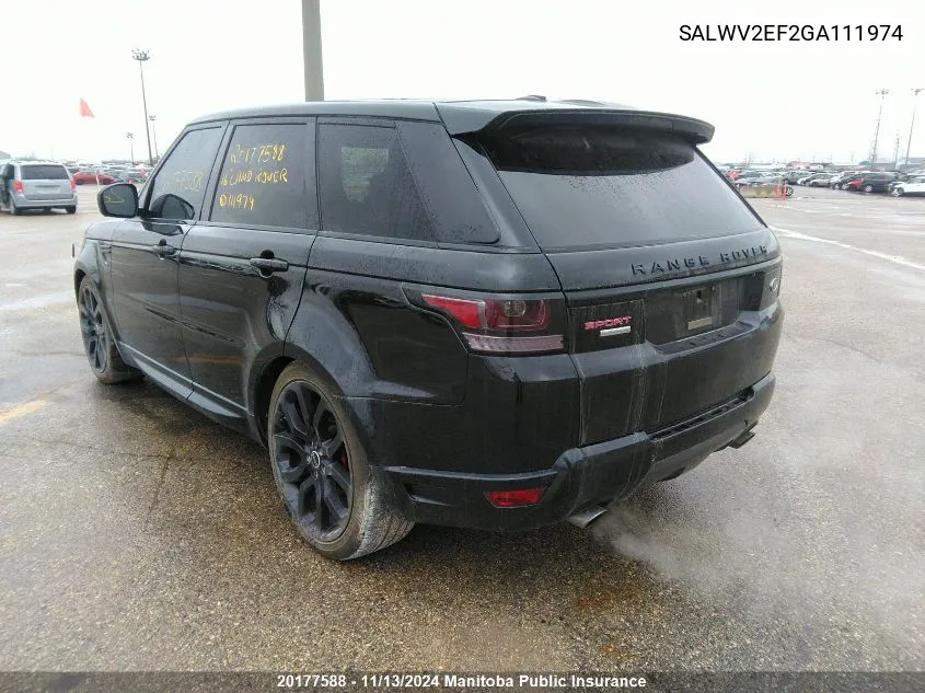 2016 Land Rover Range Rover Sport Autobiograph VIN: SALWV2EF2GA111974 Lot: 20177588