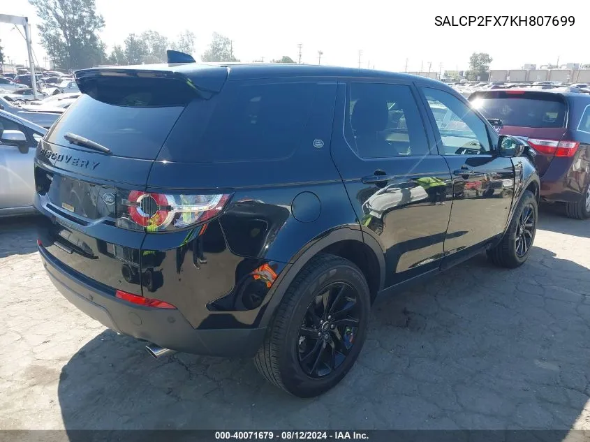 2019 Land Rover Discovery Sport Se VIN: SALCP2FX7KH807699 Lot: 40071679