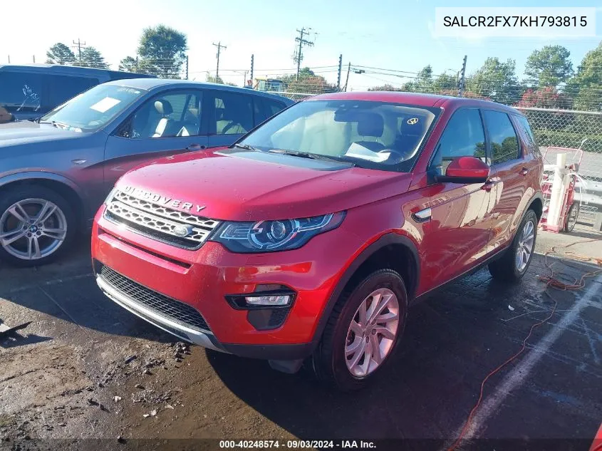 2019 Land Rover Discovery Sport Hse/Landmark Edition VIN: SALCR2FX7KH793815 Lot: 40248574