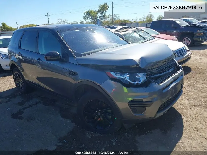 2019 Land Rover Discovery Sport Se VIN: SALCP2FX2KH791816 Lot: 40568762