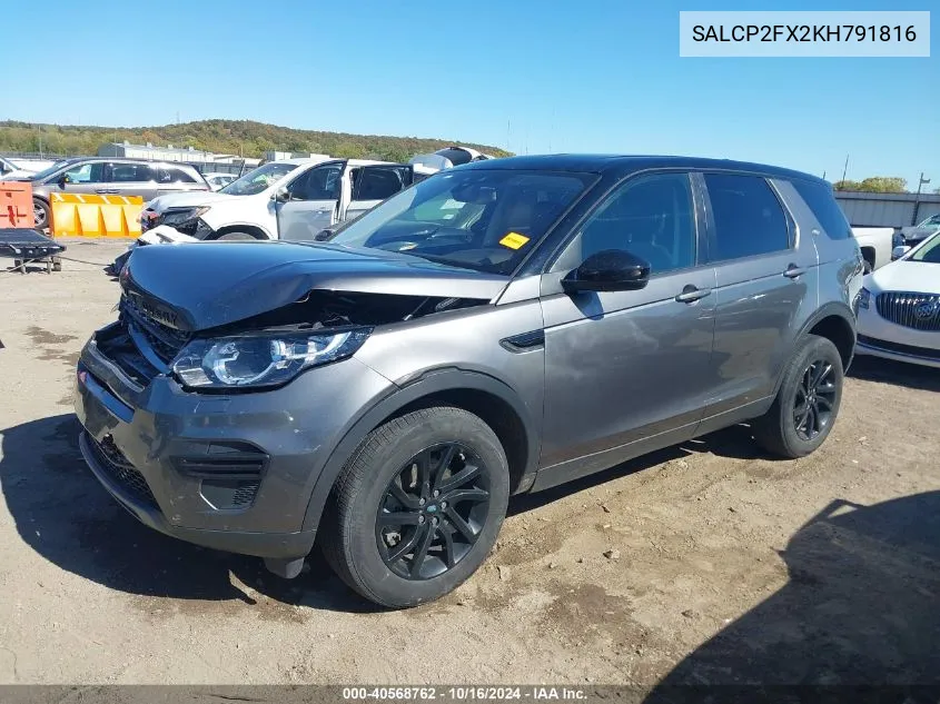 2019 Land Rover Discovery Sport Se VIN: SALCP2FX2KH791816 Lot: 40568762