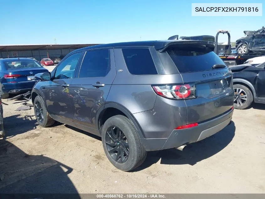 2019 Land Rover Discovery Sport Se VIN: SALCP2FX2KH791816 Lot: 40568762