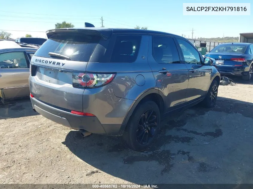 2019 Land Rover Discovery Sport Se VIN: SALCP2FX2KH791816 Lot: 40568762