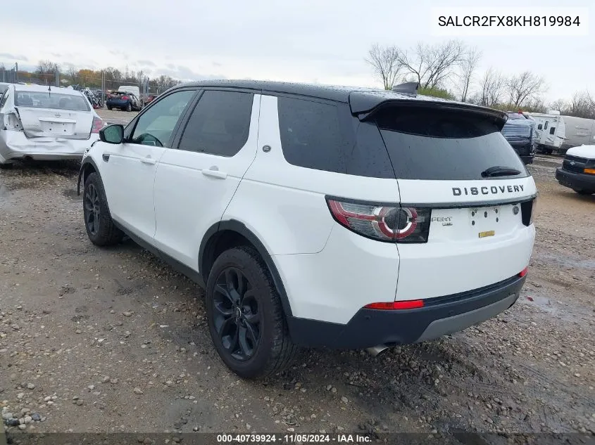 2019 Land Rover Discovery Sport Hse/Landmark Edition VIN: SALCR2FX8KH819984 Lot: 40739924