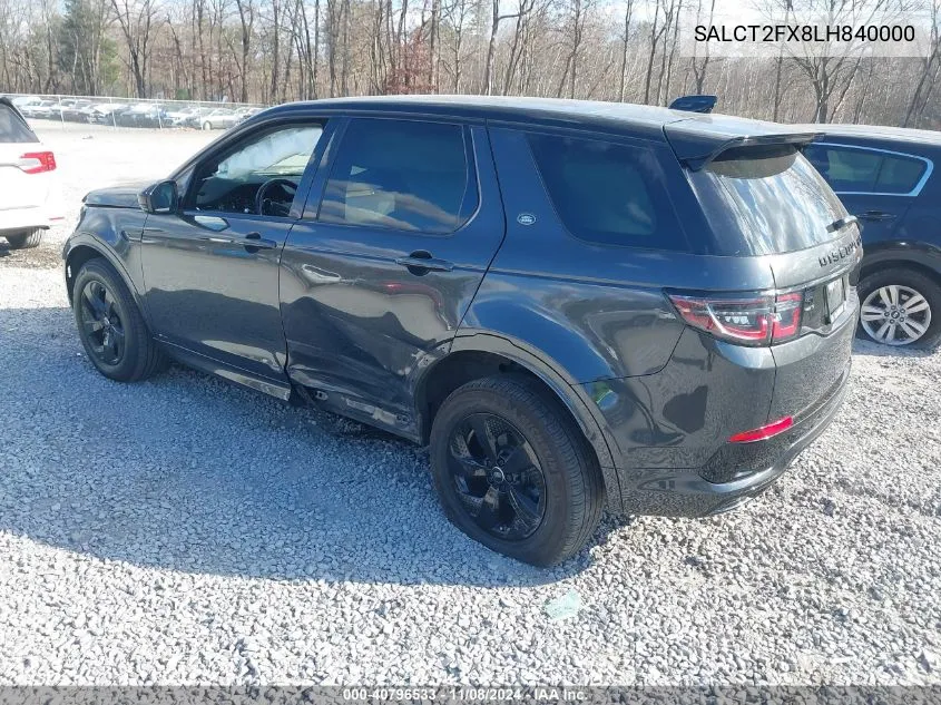 2020 Land Rover Discovery Sport R-Dynamic S/R-Dynamic Se VIN: SALCT2FX8LH840000 Lot: 40796533