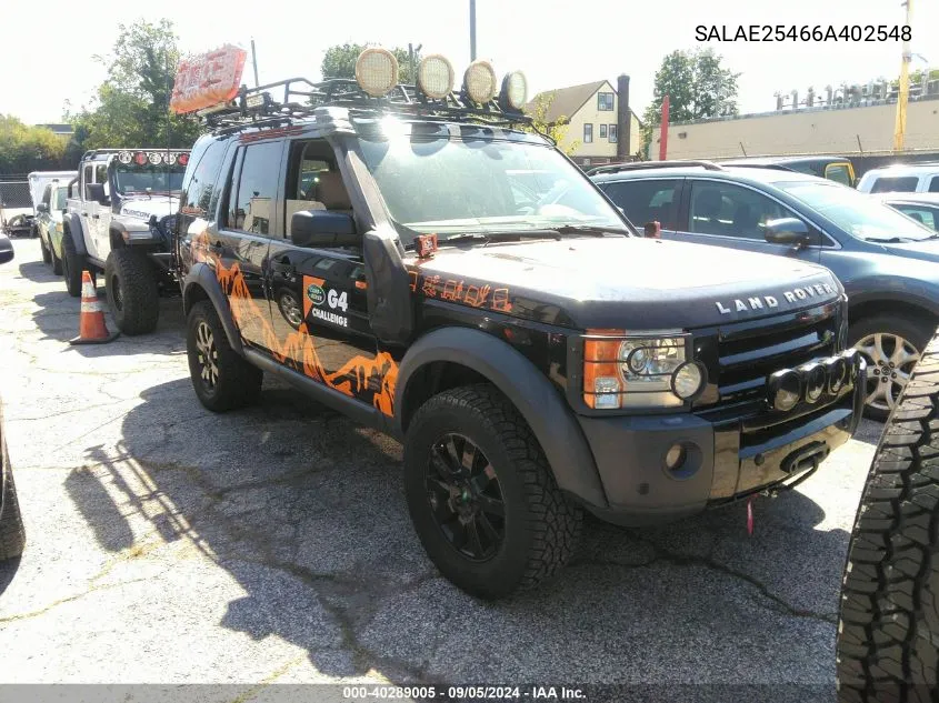 2006 Land Rover Lr3 V8 Se VIN: SALAE25466A402548 Lot: 40289005