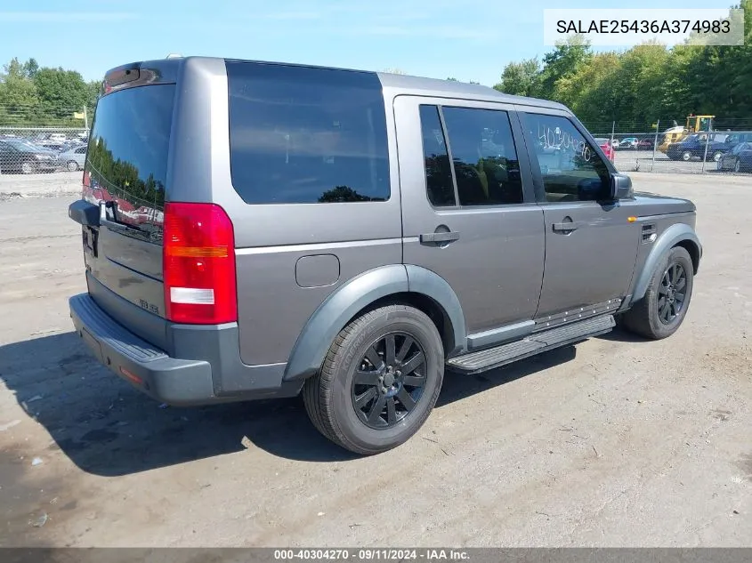 2006 Land Rover Lr3 V8 Se VIN: SALAE25436A374983 Lot: 40304270