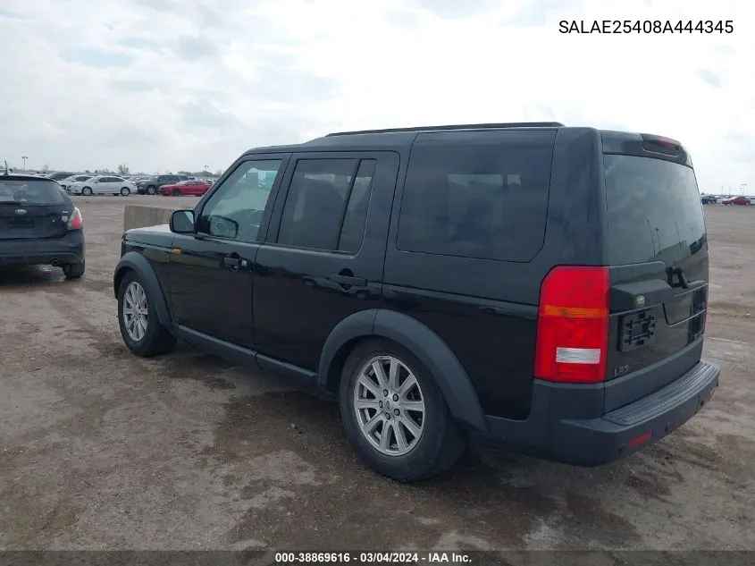 2008 Land Rover Lr3 V8 Se VIN: SALAE25408A444345 Lot: 38869616