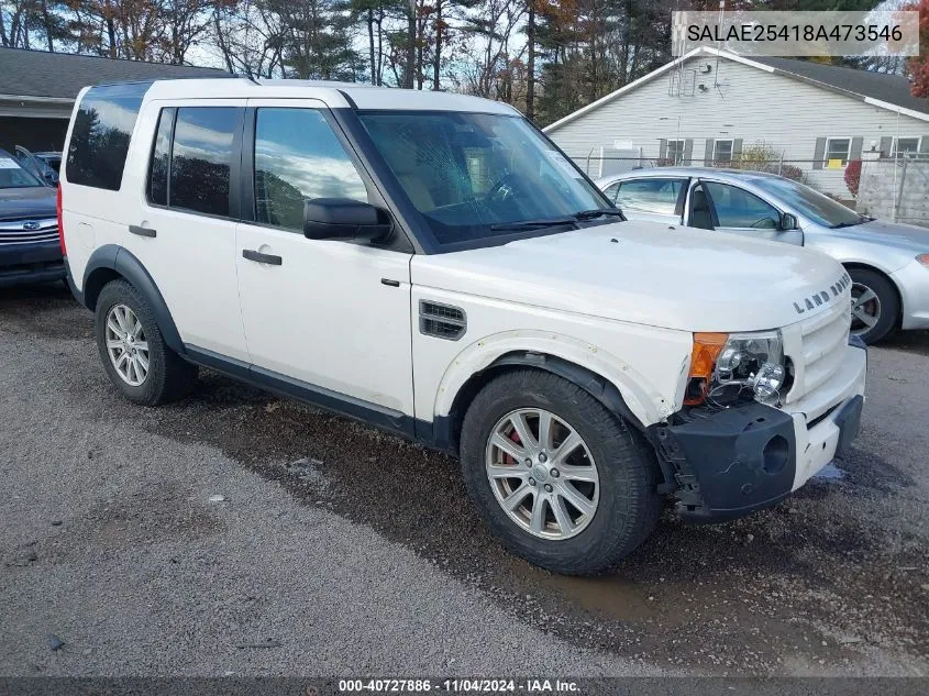 2008 Land Rover Lr3 V8 Se VIN: SALAE25418A473546 Lot: 40727886