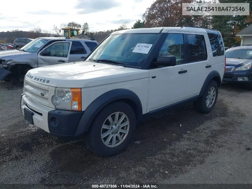 2008 Land Rover Lr3 V8 Se VIN: SALAE25418A473546 Lot: 40727886