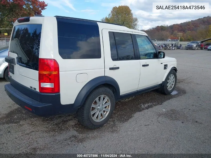 2008 Land Rover Lr3 V8 Se VIN: SALAE25418A473546 Lot: 40727886