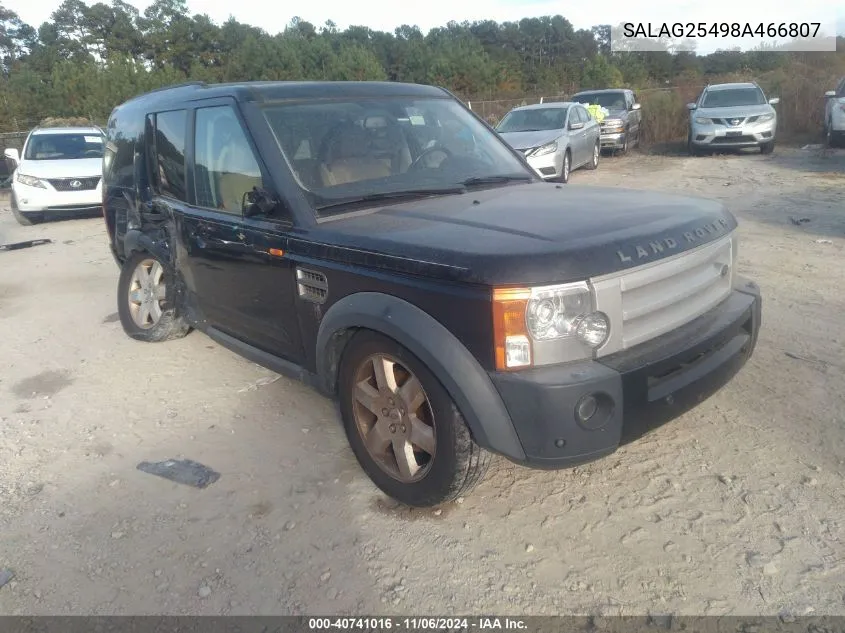 2008 Land Rover Lr3 V8 Hse VIN: SALAG25498A466807 Lot: 40741016